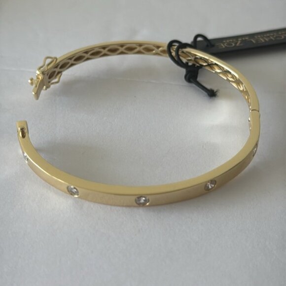 Rachel Zoe 925 Sterling Silver Gold Plated Bangle Bracelet w 5 CZ studs - Picture 7 of 16